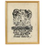 German Modernist. Woodcut illustration, marking the 100th anniversary of the poet Rainer Maria