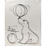 Tony Hart (British, 1925-2009). Marker pen drawing of a seal balancing a ball on it's nose,