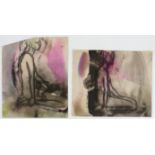 Two mixed media studies of female nudes on paper. Unsigned with pencil numbering verso,