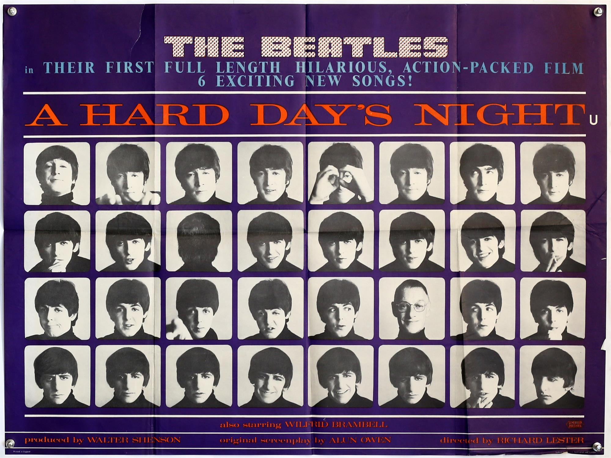 The Beatles A Hard Day’s Night (1964) British Quad film poster, starring The Beatles,