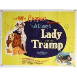 Walt Disney's Lady and the Tramp (1960's) British Quad film poster, folded, 30 x 40 inches.