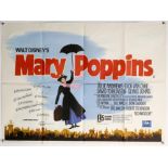 Walt Disney’s Mary Poppins (1973) British Quad film poster, starring Julie Andrews, folded,
