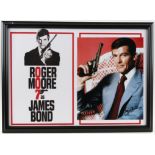 James Bond - Roger Moore signed 8 x 10 inch photograph in framed display, 18 x 13 inches overall.