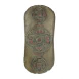 Prop shield, highly decorative with celtic style design, 15 x 34 inches approximately.