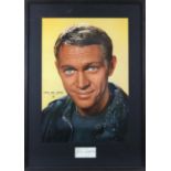 Steve McQueen (1930-1980) - A clear autograph mounted a framed with a colour print of the famous