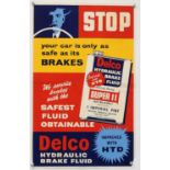 Delco hydraulic brake fluid original poster, circa 1950s, folded, 18 1/2 x 30 inches.