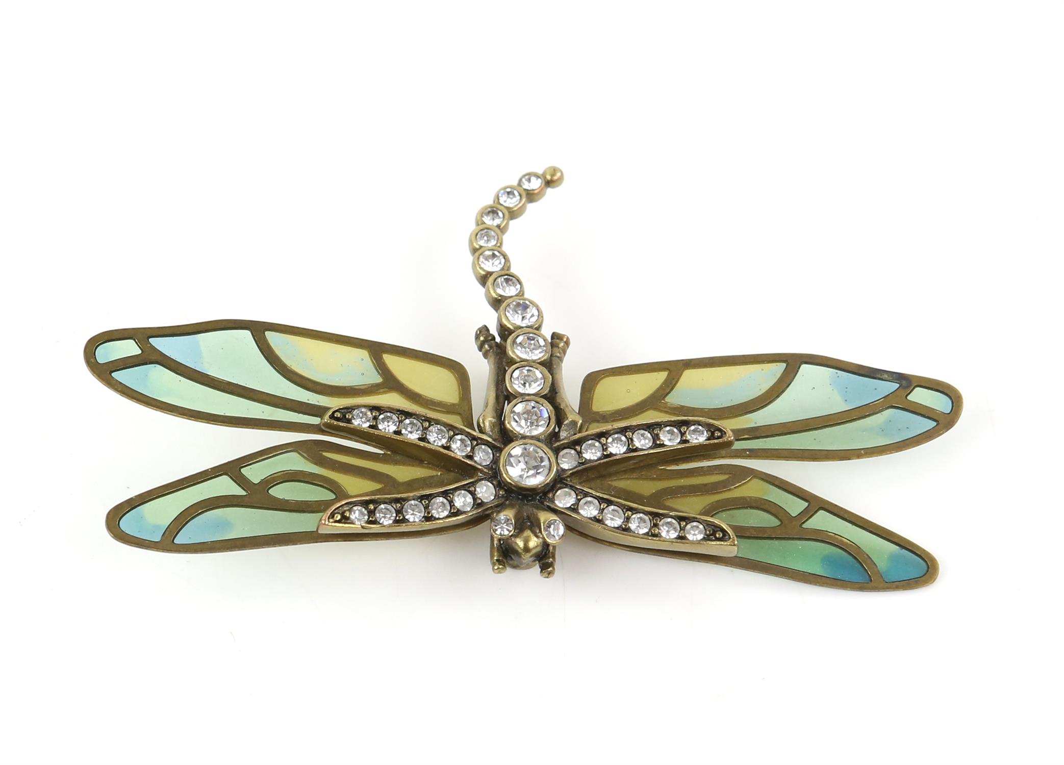 Kenneth Jay Lane Dragonfly brooch with blue and green mosaic wings, mounted in base metal, - Image 3 of 7