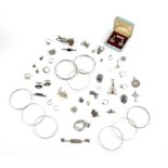 A mixed group of silver jewellery to include pair of cufflinks with ruby detail in case,