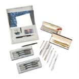 Parker calligraphy set with booklet, pen, three separate nibs, two blue and two red ink cartridges,