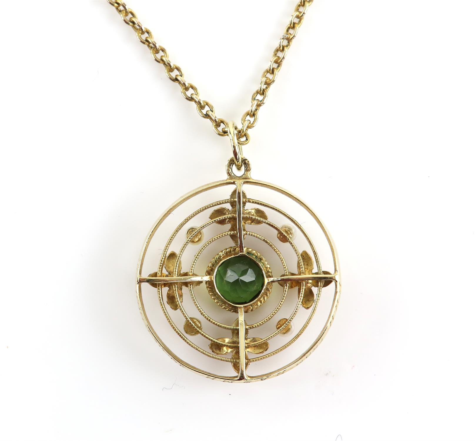 Edwardian pendant, centrally set with a round cut peridot, estimated weight 1.39 carats, - Image 2 of 3