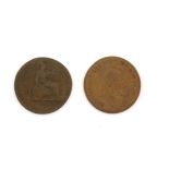 AMENDED DESCRIPTION Victorian Halfpenny 1861 misstrike together with a George VI halfpenny with
