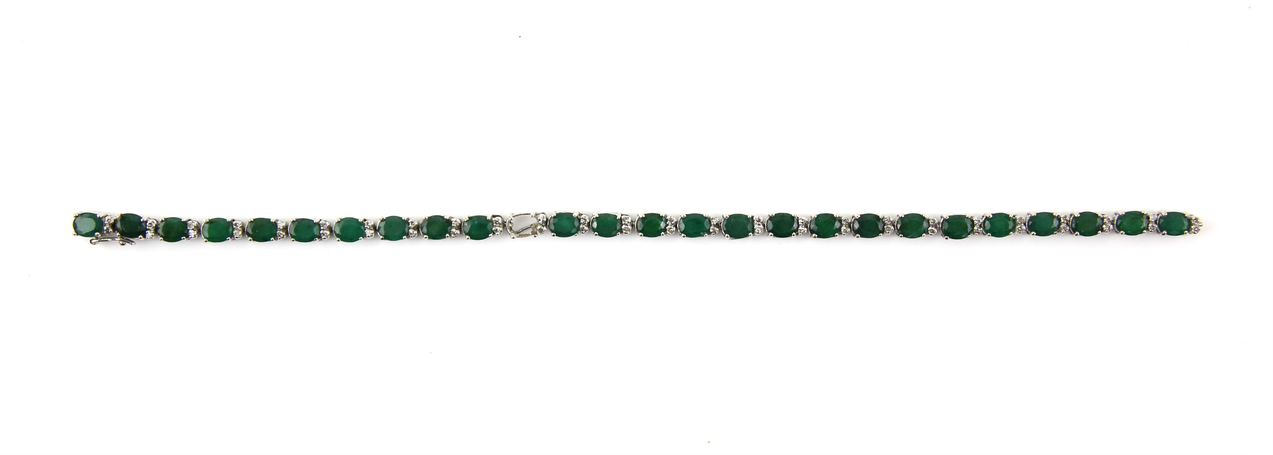 Emerald and diamond bracelet, twenty-six oval cut emeralds weighing an estimated total of 9. - Image 2 of 3