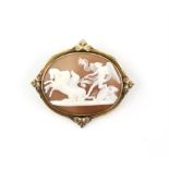 19th C shell Cameo, depicting the peace halting horses of Mars, mounted testing as 15 ct,