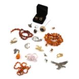 Bag of costume jewellery to include large hat pin, cufflink set incorporating watch,