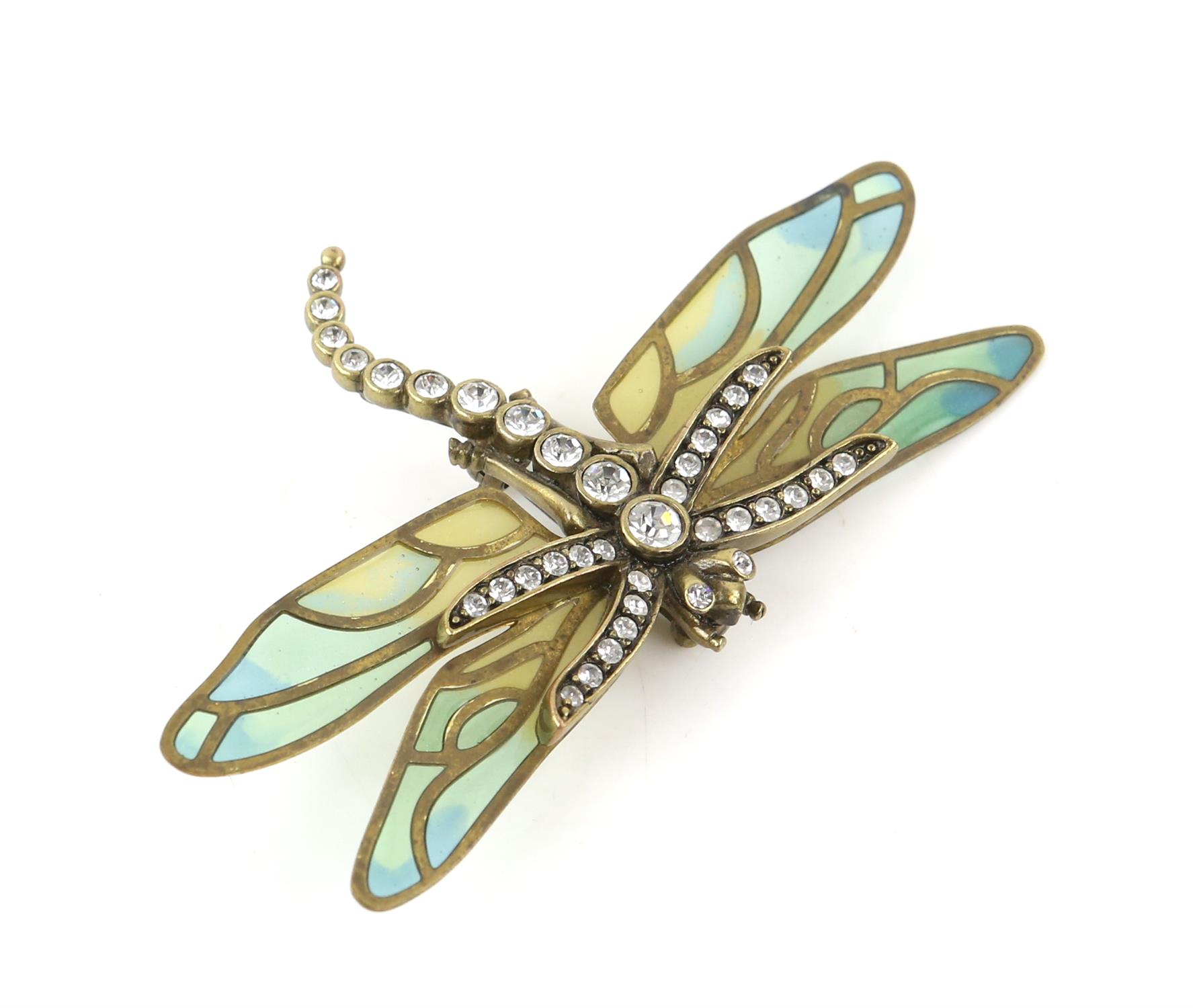 Kenneth Jay Lane Dragonfly brooch with blue and green mosaic wings, mounted in base metal, - Image 4 of 7