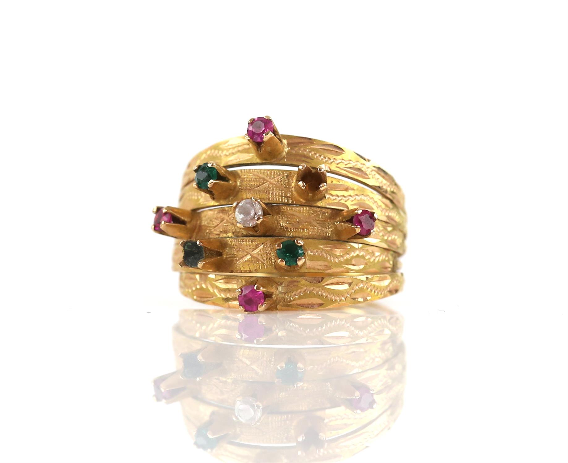 A mixed group of gold jewellery, including a paste set multi row ring, size N 1/2 testing as 18 ct, - Image 2 of 2