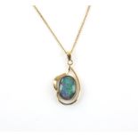 Opal triplet pendant and chain, chain and pendant stamped 9 ct gold, necklace length is 50 cm and