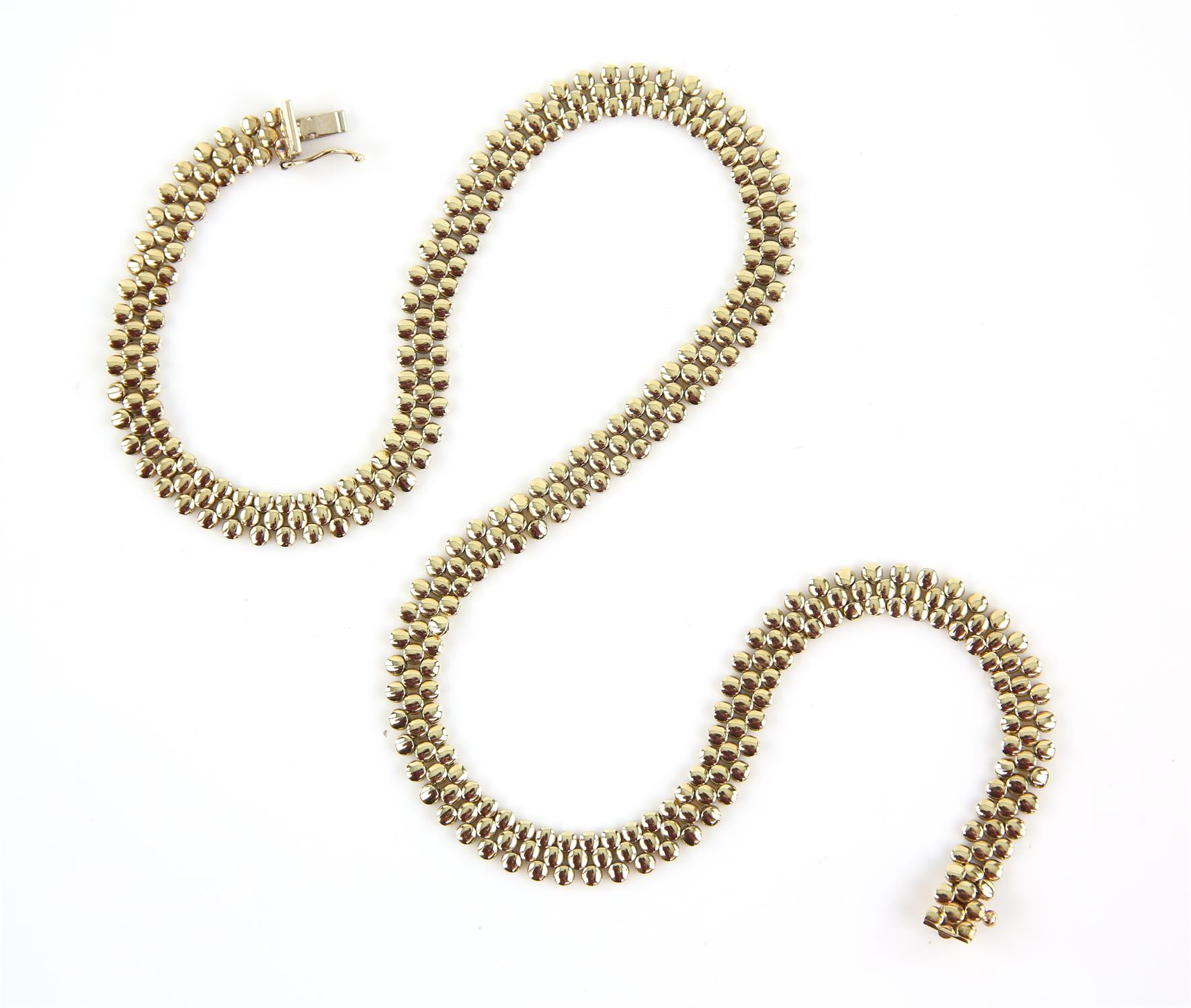 Gold three row circular flat link necklace, in 9 ct yellow gold, stamped Italy, bearing Birmingham