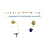 Selection of jewellery, including a blue enamel and gold star heart pendant, on a fine curb chain,