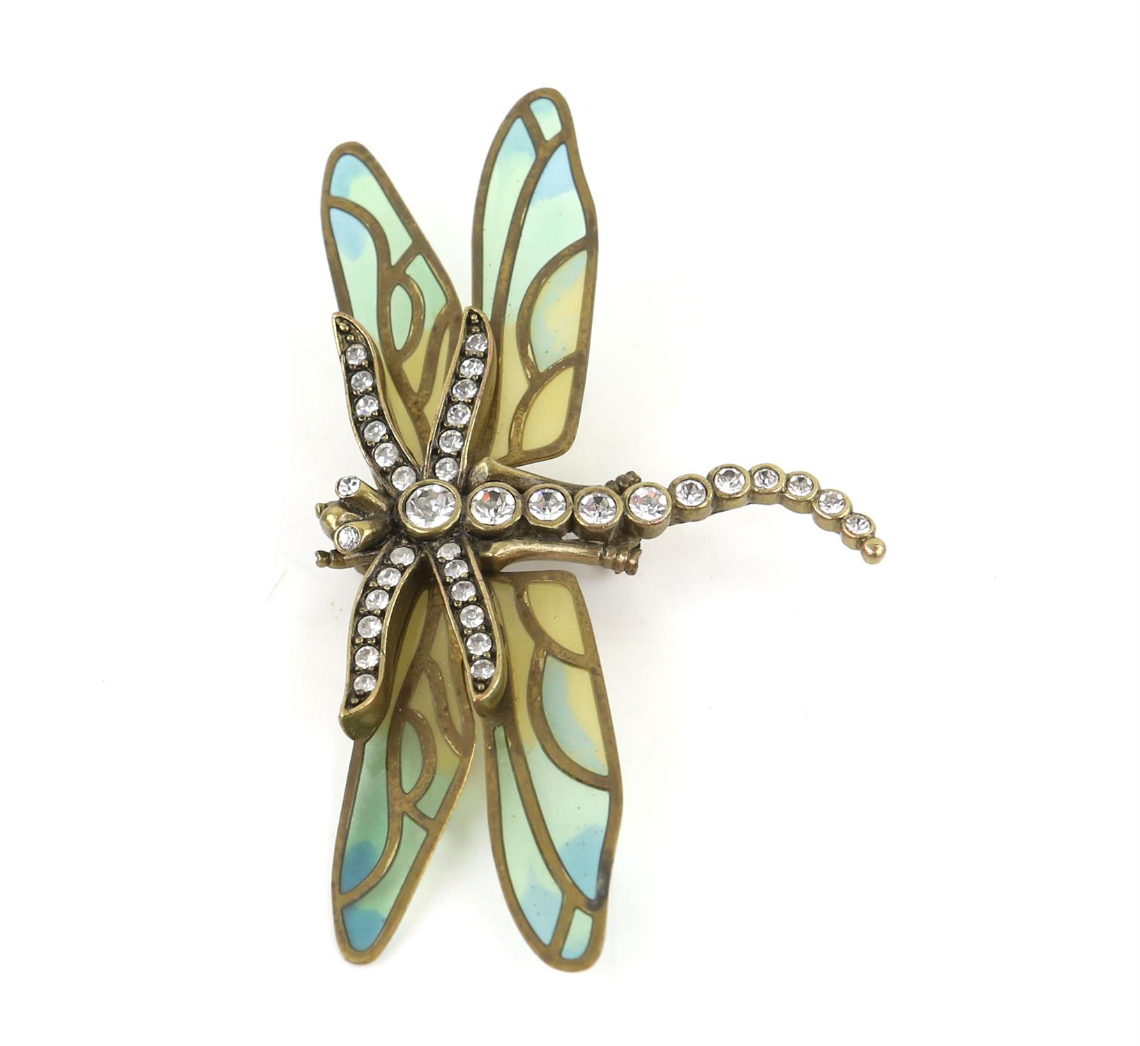 Kenneth Jay Lane Dragonfly brooch with blue and green mosaic wings, mounted in base metal, - Image 2 of 7