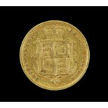 Victorian gold half sovereign 1884, young head/shield back