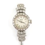 Vertex a Ladies Art Deco Revue cocktail watch the platinum case with diamond set bezel and