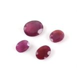 Four loose faceted oval cut rubies, estimated weights 7.57 carats, 4.18 carats, 3.88 carats and 3.