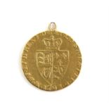 Gold coin pendant, a George III, 1793 Guinea gold coin, featuring the 5th laureate head George III