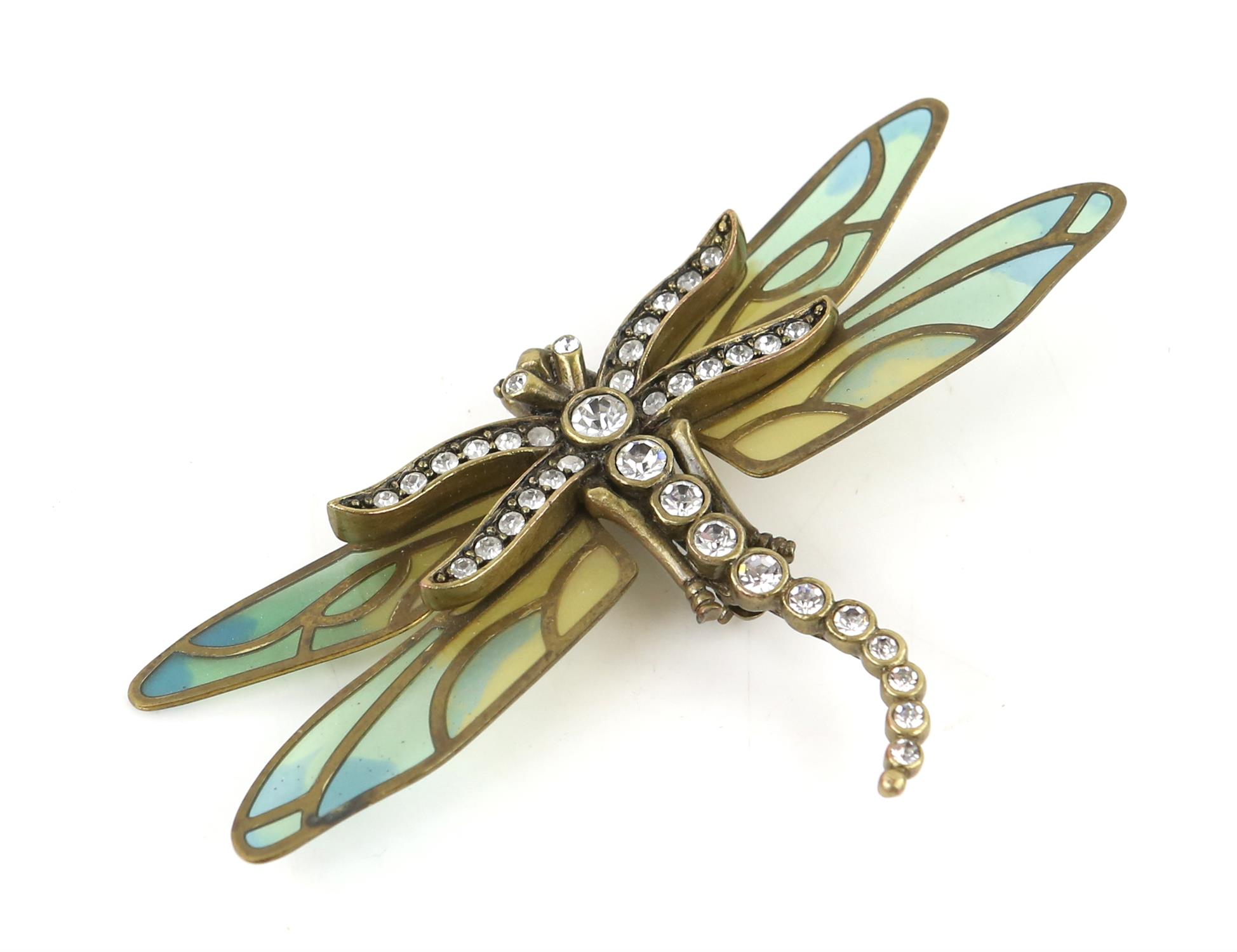 Kenneth Jay Lane Dragonfly brooch with blue and green mosaic wings, mounted in base metal, - Image 5 of 7