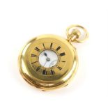 19th century gentleman's gold half hunter pocket watch, the white enamel dial signed Barraud and