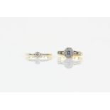 Two gem set rings, including an Art Deco sapphire and diamond ring, ring size O, and a single stone,