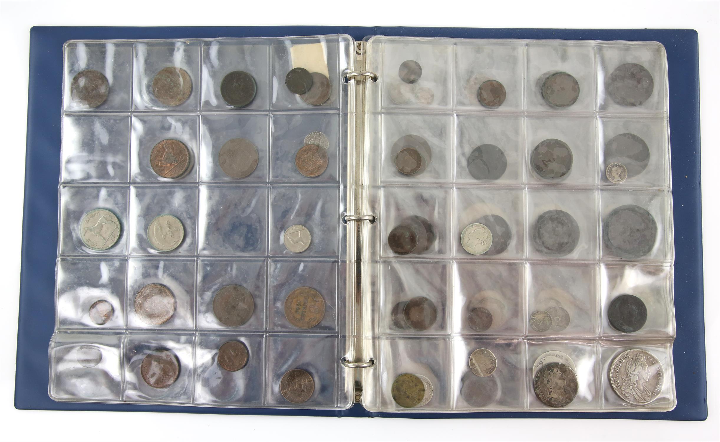 An album containing a diverse collection of British coins, to include Henry III long cross silver