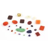 A group of loose gemstone, including a parcel of assorted melee diamonds, a parcel of onyx pieces,