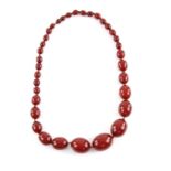 Bakelite bead necklace, graduated oval Bakelite beads, largest bead measures 35 x 26mm,