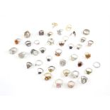 Selection of rings, forty in total, one signet ring size Q, pink princess cut paste ring, size U,