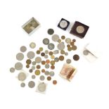 A small collection of coins and sundries, including British crown 1951, shooting medal to PTE