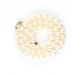 Pearl single strand necklace, white round pearls 6.5mm in diameter, strung with knots, 42.