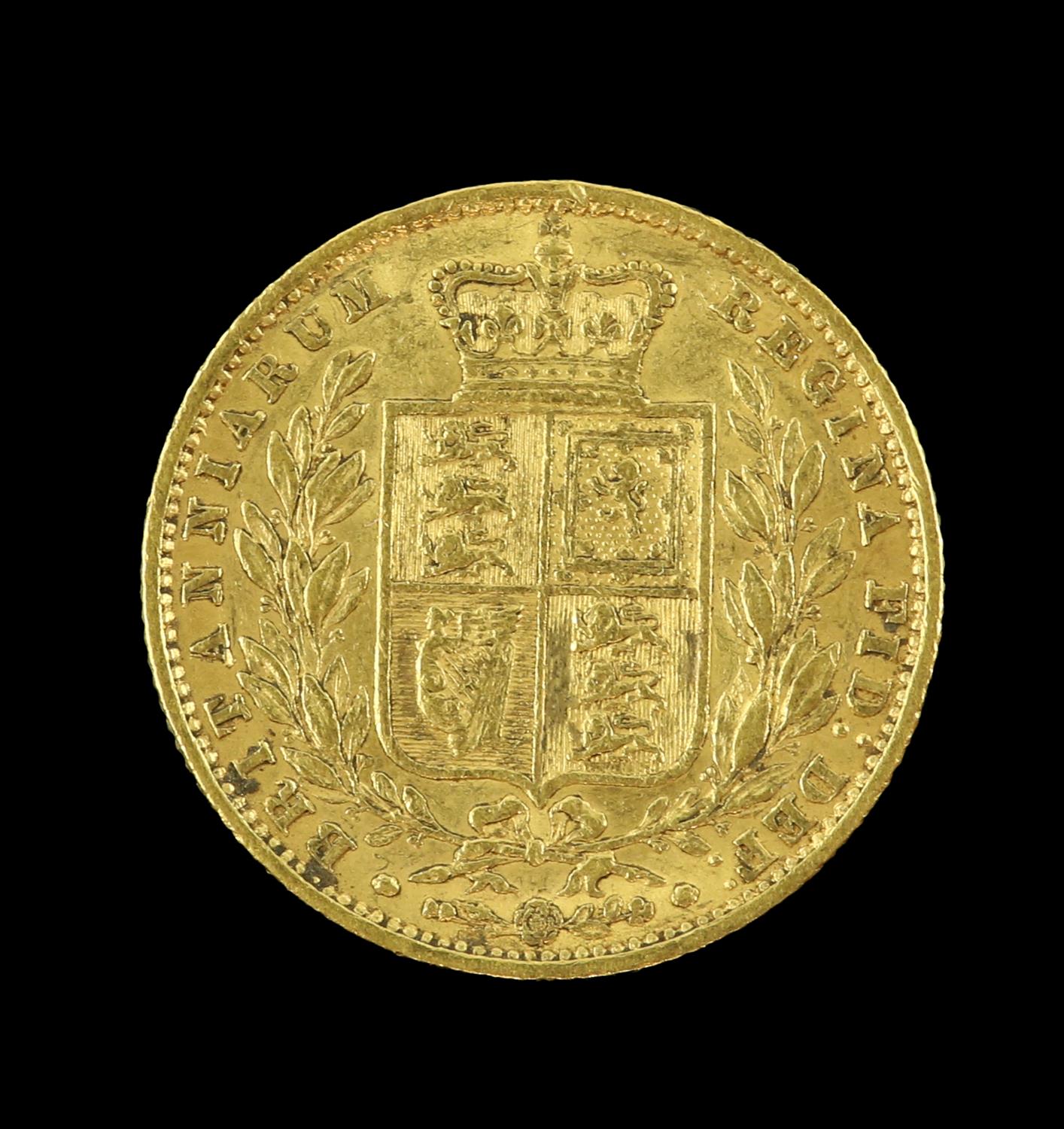 Victorian gold sovereign 1861, young head, rev. shield