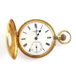 Mappin brothers, A Gentleman's gold half hunter pocket watch, the hinged lid with Roman numeral