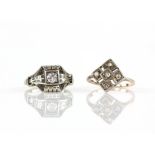 Two diamond rings, a mid C diamond ring with ornate shoulder detailing, centrally set with an old