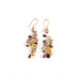 Sapphire mixed colour earrings, with orange, blue, pink and yellow sapphires, estimated drop length