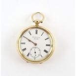 H W Benson, a Gentleman's open face Ludgate pocket watch in a gold case. The signed white enamel