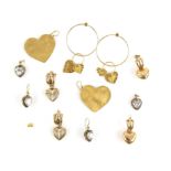 Selection of heart jewellery, including two pair of puff heart drop earrings, in 9 ct,