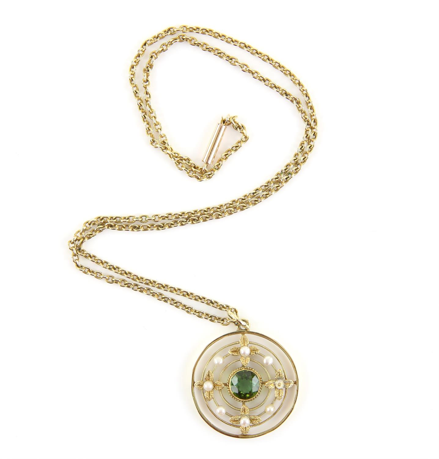 Edwardian pendant, centrally set with a round cut peridot, estimated weight 1.39 carats, - Image 3 of 3