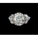 Mid 20th C single stone diamond ring, transitional cut diamond, weighing an estimated 2.30 carats,