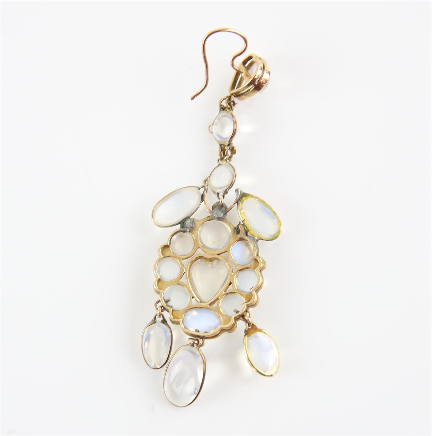 A pair of moonstone chandelier earrings, set with round, oval and heart shaped cabochon cut - Image 3 of 3