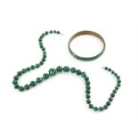 Group of costume jewellery including graduated malachite bead necklace, 55cm in length,