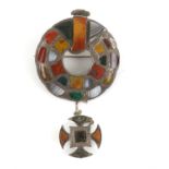 Scottish agate brooch with applied buckle detail, set with malachite, bloodstone,