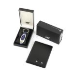 Mont Blanc 8641 Key ring in matt steel finish with blue leather fob, boxed with papers and a black