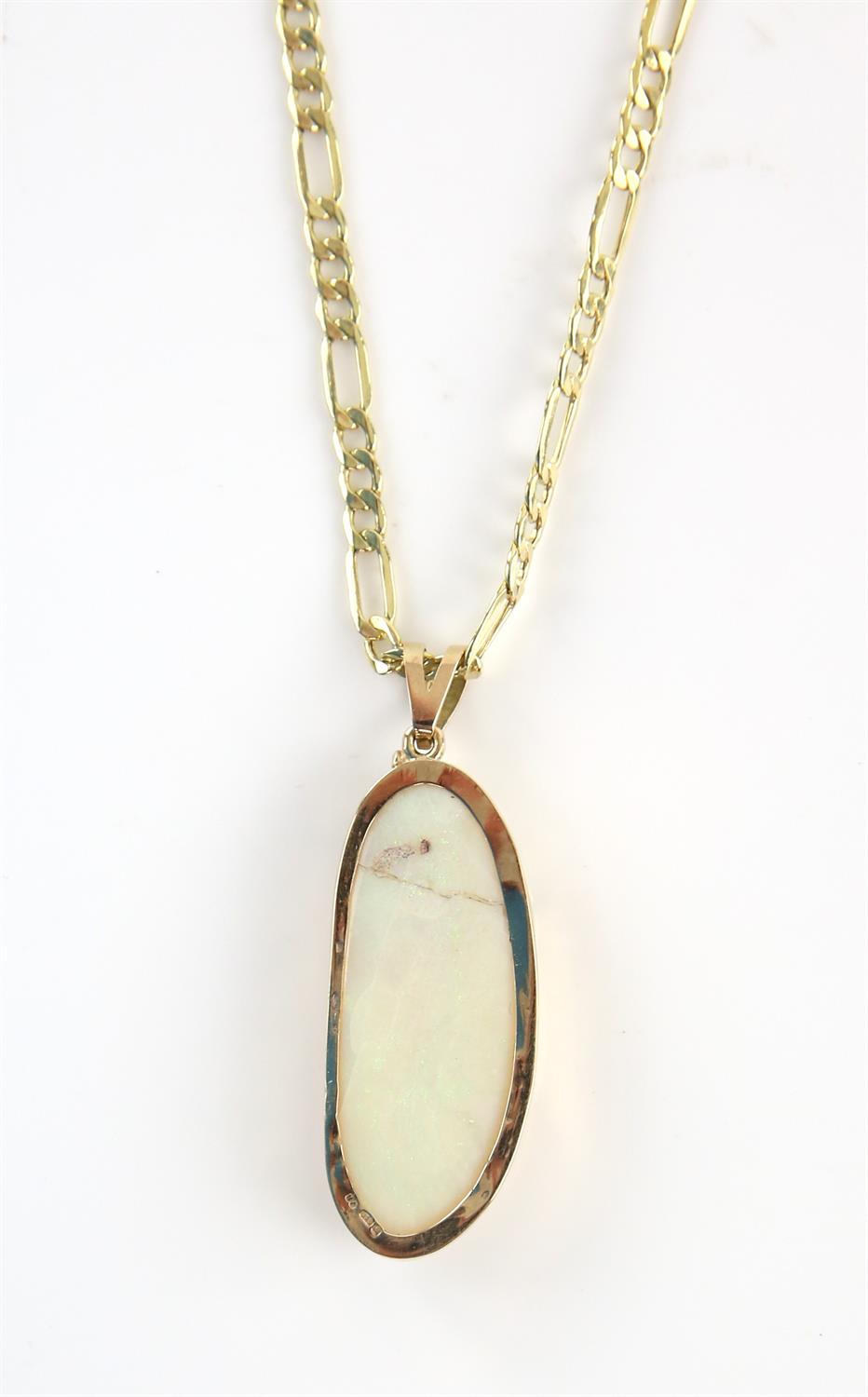 Opal pendant on a figaro chain, pendant measures estimated 3.5 x 1.5 cm at widest point and chain - Image 2 of 2